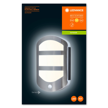 Nástěnné svítidlo fasádní nástěnné svítidlo 12.5W 630lm 3000K Pohybový senzor Endura STYLE PLATE WALL LEDVANCE