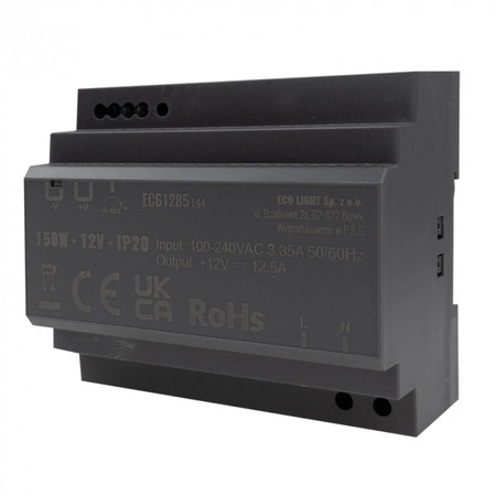 Napájecí zdroj na DIN lištu pro LED pásky 150W 12V 12,5A IP20 PREMIUM Ecolight
