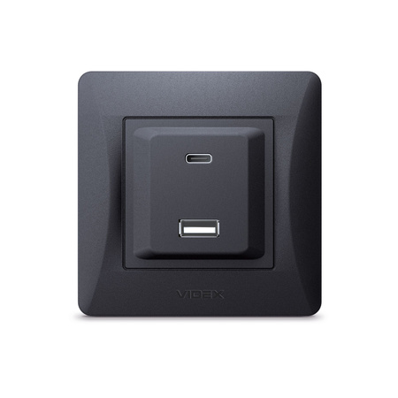 USB-A + USB-C 20W 16A Zásuvka pod omítku černá BINERA VIDEX s rámečkem