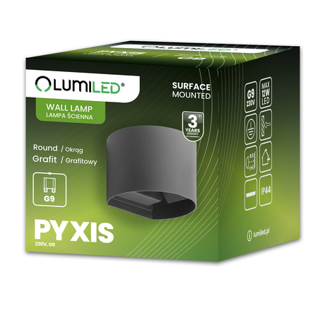 Zahradní nástěnné svítidlo LED G9 nastavitelné kulaté horní spodní grafitové PYXIS LUMILED