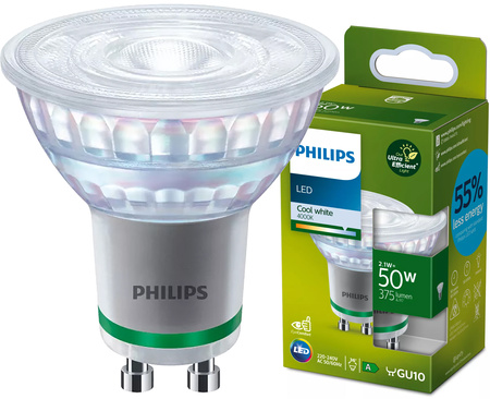 Halogenová LED žárovka GU10 PAR16 2.1W = 50W 375lm 4000K Neutrální bila 36° PHILIPS Ultra Efficient