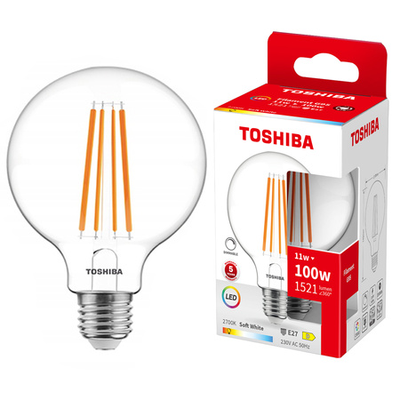 LED žárovka E27 G95 11W = 100W 1521lm 2700K Warm Filament Dimmable TOSHIBA