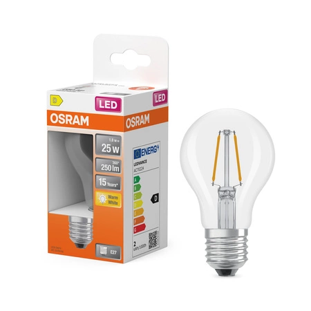 LED žárovka E27 A60 1,8W = 25W 250lm 2700K teplá bílá 300° Filament STAR CLASSIC Osram