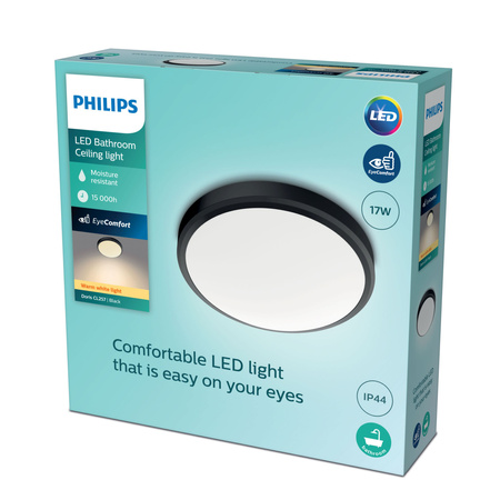 Plafond LED lampa pro povrchovou montáž DORIS 17W 2700K IP44 31cm černá PHILIPS
