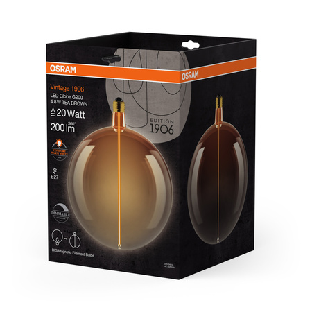 Dekorativní LED žárovka E27 4,8W = 20W 200lm 1800K teplá bílá 320° Amber Filament Dimmable Vintage 1906 Osram