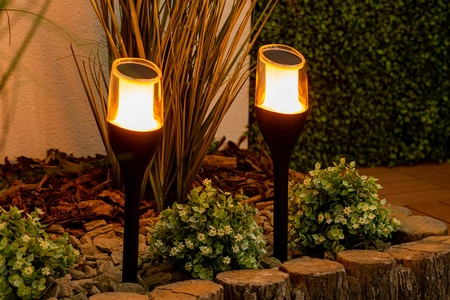 4x LED zahradní svítilna Solární tyč 60 cm Plamen Soumrakový senzor