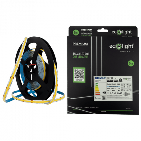 LED pásek COB 9W/m 1125lm/m 480LED/m 24V 6000K studená bílá IP67 Roll 5m Ecolight