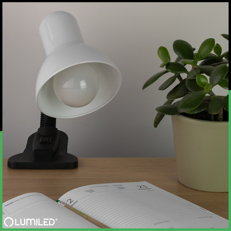 Stolní lampa Školní Noční E27, Nastavitelná s klipem Bílá LIBRA LUMILED