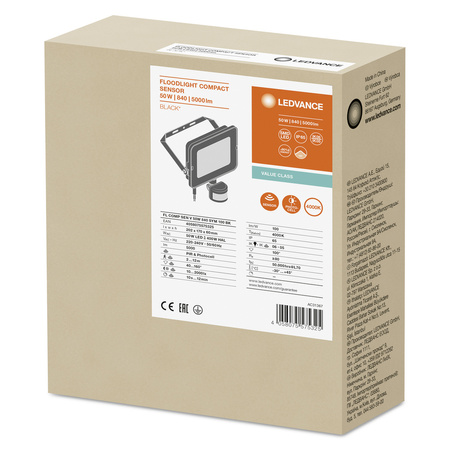 Reflektor LED 50W 4500lm 4000K IP65 Černá se senzorem pohybu a soumraku LEDVANCE COMPACT V