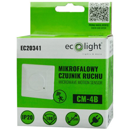 Mikrovlnný pohybový senzor 180° 15m vnitřní pro bílou plechovku