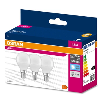 3x LED žárovka E14 P45 7W = 60W 806lm 4000K Neutrální bila 200° OSRAM HODNOTA