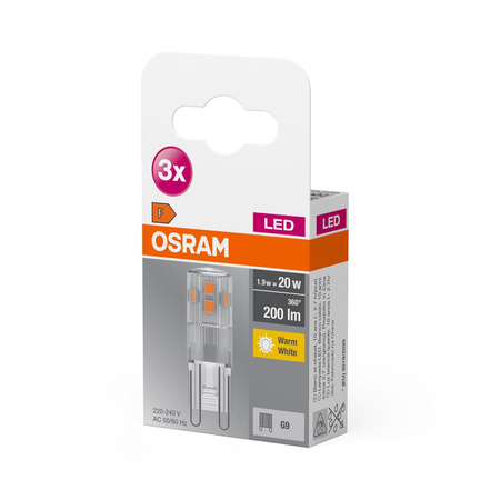 3x LED G9 KAPSULE 1.9W = 20W 200lm 2700K Teplá bílá základna OSRAM