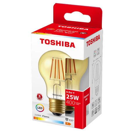 LED žárovka E27 A60 4,5W = 25W 400lm 2200K Warm Filament Amber TOSHIBA