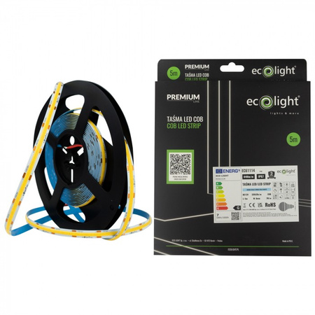 LED pásek COB 7W/m 840lm/m 320LED/m 12V 6000K studená bílá IP67 Roll 5m Ecolight