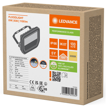 LED reflektor 8W 1100lm 3000K IP66 černý LEDVANCE reflektor