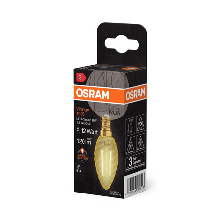 Dekorativní žárovka LED B33 Candle E14 1,5W = 12W 120lm 2400K Warm 300° Vintage 1906 Osram