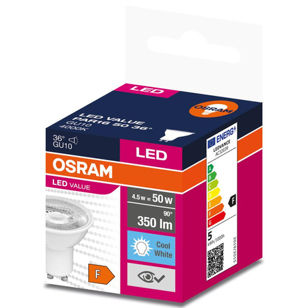 LED žárovka GU10 4.5W = 50W 350lm 4000K neutrální bílá 36° OSRAM Hodnota