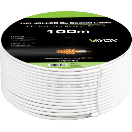 Anténní koaxiální kabel Měděný gel CU Pozemní 4K Full HD Bílý 100M VAYOX