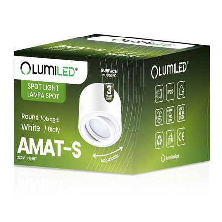 Povrchové Halogenové svítidlo, TUBA SPOT Nastavitelná Kulatá 50mm Bílá AMAT-S + LED 7W 4000K LUMILED