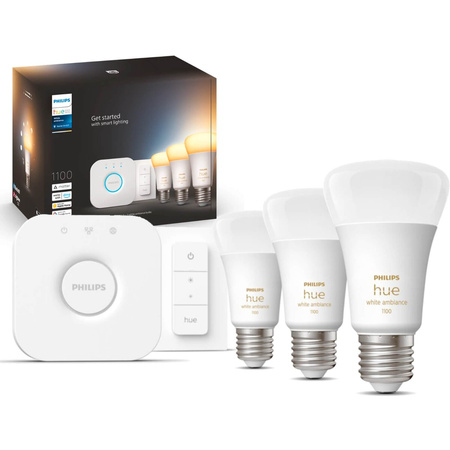 3PAK LED žárovka E27 A60 8W CCT PHILIPS HUE White & Ambiance Bluetooth Zigbee + Hue Bridge + stmívač