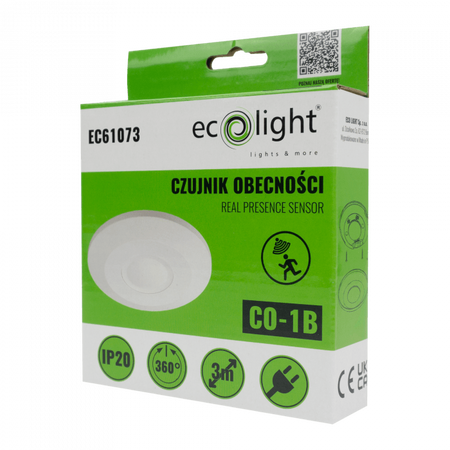 Senzor pohybu a soumraku PIR Povrchová montáž Stropní bílý 3m 360° CO Ecolight