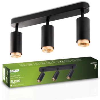 Stropní Lampa Reflektor LED 3x GU10 Trubice Spot ELIGIS Černá LUMILED
