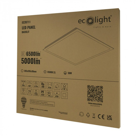 LED panel 60x60 pro zapuštěnou montáž 50W 6500lm 6500K studená bílá podsvícený Ecolight