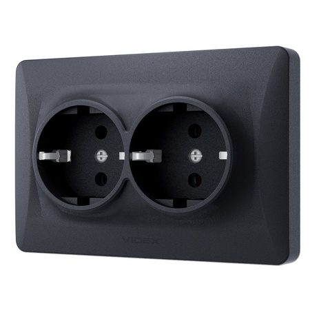 Kontakt 16A dvojitá zásuvka pod omítku černá BINERA VIDEX