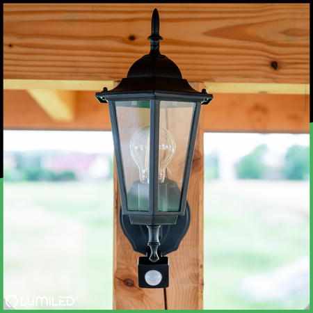 Zahradní nástěnná lampa snímač pohybu, E27 lucerna Černá BELLIS LUMILED