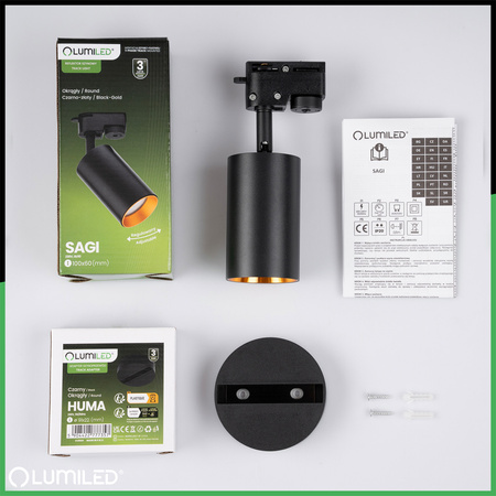 LUMILED HUMA RAIL KIT BLACK + SAGI RAIL SPOTLIGHT BLACK AND GOLD