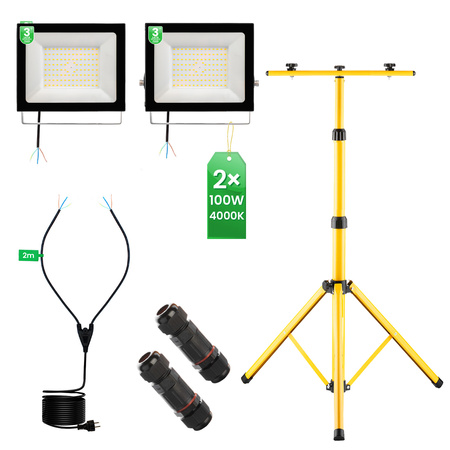 LED Reflektor 2x 100W + Stativ + Napájecí Kabel, 4000K ZUNA LUMILED