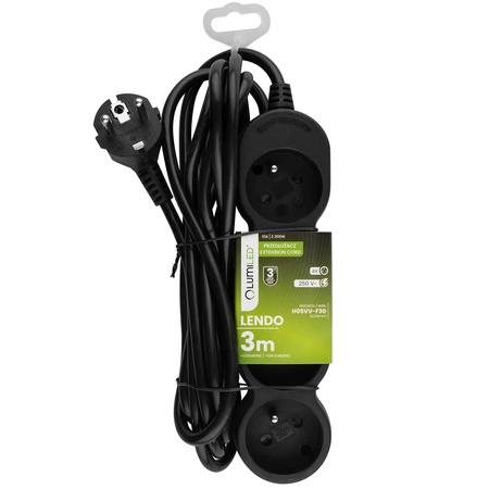 Síťový prodlužovací kabel Uzemněný napájecí pásek 4 zásuvky 3m Černý kabel Lendo Lumiled