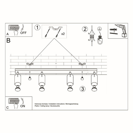 Svítidlo pro povrchovou montáž RING 4L 4xGU10 Reflektor halogenový pohyblivý minimalistický černý SOLLUX