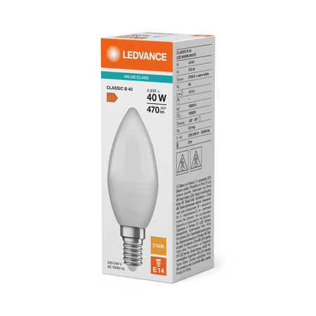 LED žárovka B37 E14 4,9W = 40W 470lm 2700K teplá bílá LEDVANCE