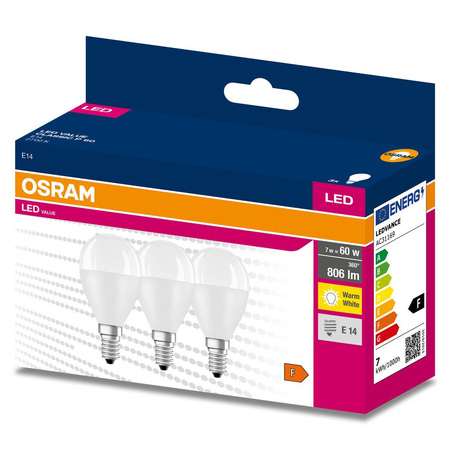3x LED žárovka E14 P45 7W = 60W 806lm 2700K Teplá bílá 200° OSRAM HODNOTA