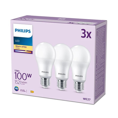 Sada 3x E27 A65 LED žárovka 13W = 100W 1521lm 2700K Teplá 150° PHILIPS