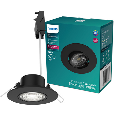 Zapuštěná montáž LED 5W 500lm 2700K teplá bílá Movable Round Black Stmívatelný 3STEP SceneSwitch Cilantro Philips