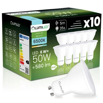 10x LED GU10 reflektor PAR16 6W = 50W 580LM 6500K studená bílá 120° s pohybovým čidlem LUMILED