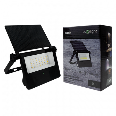 LED reflektor Solární reflektor 4W 400lm 4000K Neutrální 2000mAh IP65 se senzorem pohybu a soumraku Ecolight