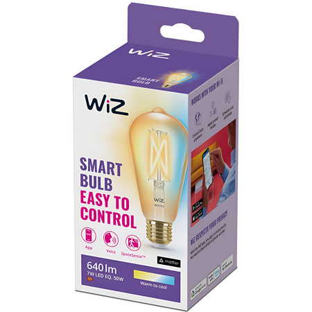 LED žárovka E27 Edison ST64 7W = 50W 640lm 2000-5000K TW FILAMENT Amber Smart SMART WiFi Bluetooth App WiZ