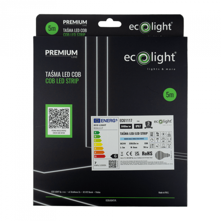 LED pásek COB 7W/m 840lm/m 320LED/m 24V 6000K studená bílá IP67 Roll 5m Ecolight