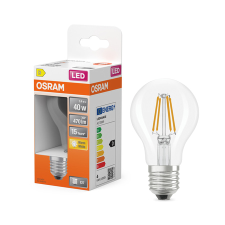 LED žárovka E27 A60 3,4W = 40W 470lm 2700K teplá bílá 300° Filament STAR CLASSIC Osram