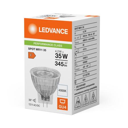 LED žárovka MR11 GU4 4,2W = 35W 345lm 4000K neutrální bílá 12V FILAMENT LEDVANCE