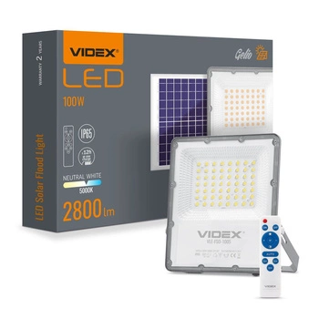 Solární Reflektor Lampa 56x LED 100W 2800lm 5000K IP65 VIDEX soumrakový senzor s dálkovým ovládáním