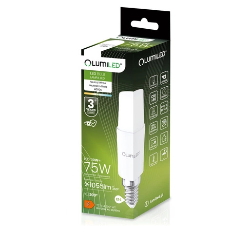 Žárovka LED E14, 10W = 75W 1055lm 4000K Neutrální bílá Stick LUMILED