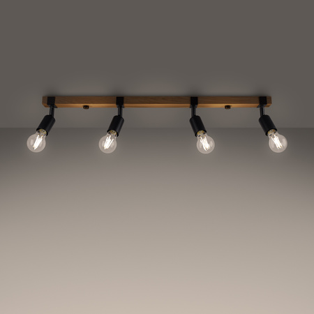 ZUCA 4 4xE27 Černé dřevěné moderní stropní svítidlo SOLLUX