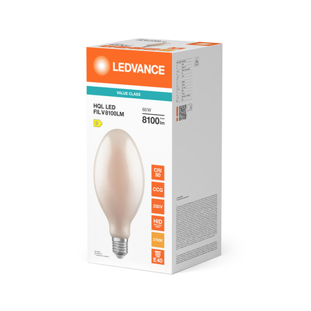 LED žárovka HQL E40 60W = 250W 8100lm 2700K teplá bílá FILAMENT LEDVANCE
