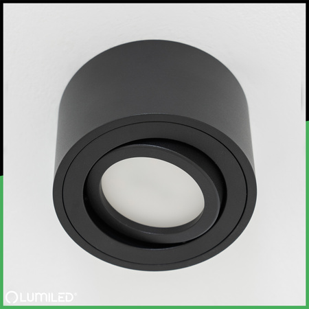 Povrchové Halogenové svítidlo, TUBA SPOT Nastavitelná Kulatá 50mm Černá AMAT-S + LED 5W 3000K LUMILED