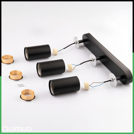 Stropní Lampa Reflektor LED 3x GU10 Trubice Spot ELIGIS Černá LUMILED