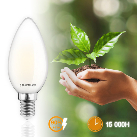 6x Žárovka LED Svíčka B35, E14 7W = 60W 806lm 4000K Neutralní bílá 360° Filament Mléčná LUMILED